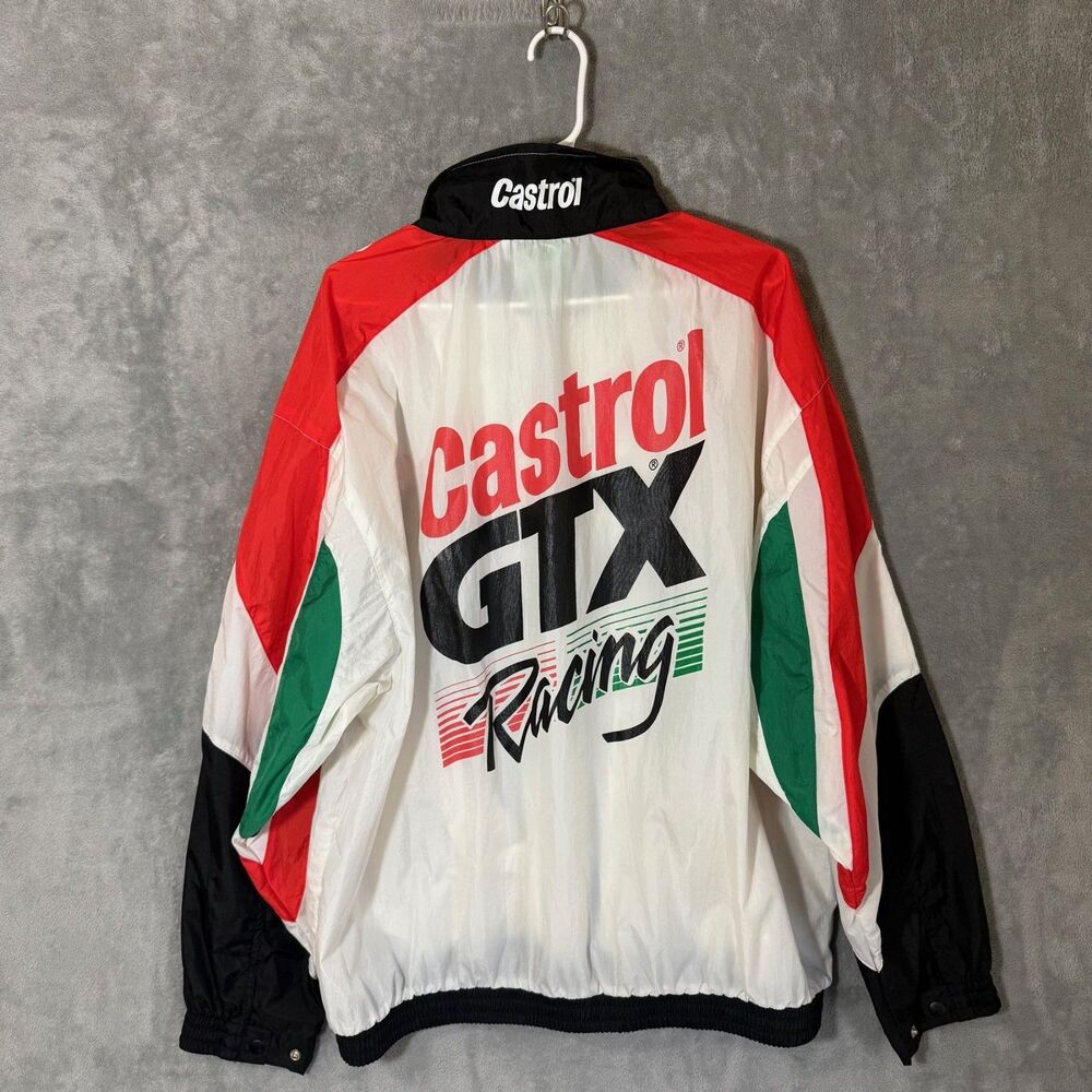 Vintage 90s Castrol GTX Racing Size XL Mens Windbreaker Jacket Full Zip Nylon
